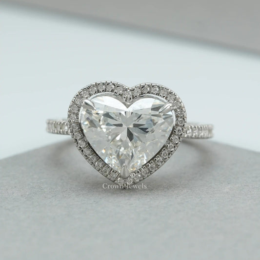 Heart Cut Lab Grown Halo Diamond Ring