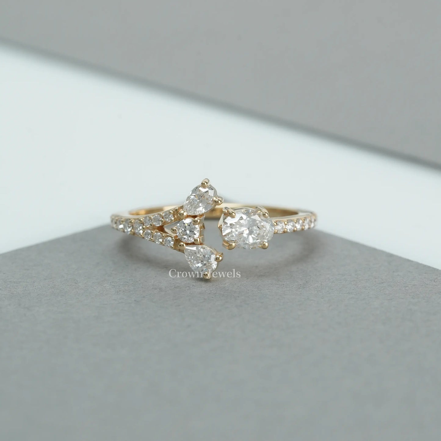 Oval Diamond Open Cuff Danity Ring