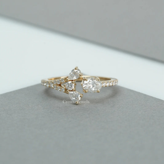 Oval Diamond Open Cuff Danity Ring