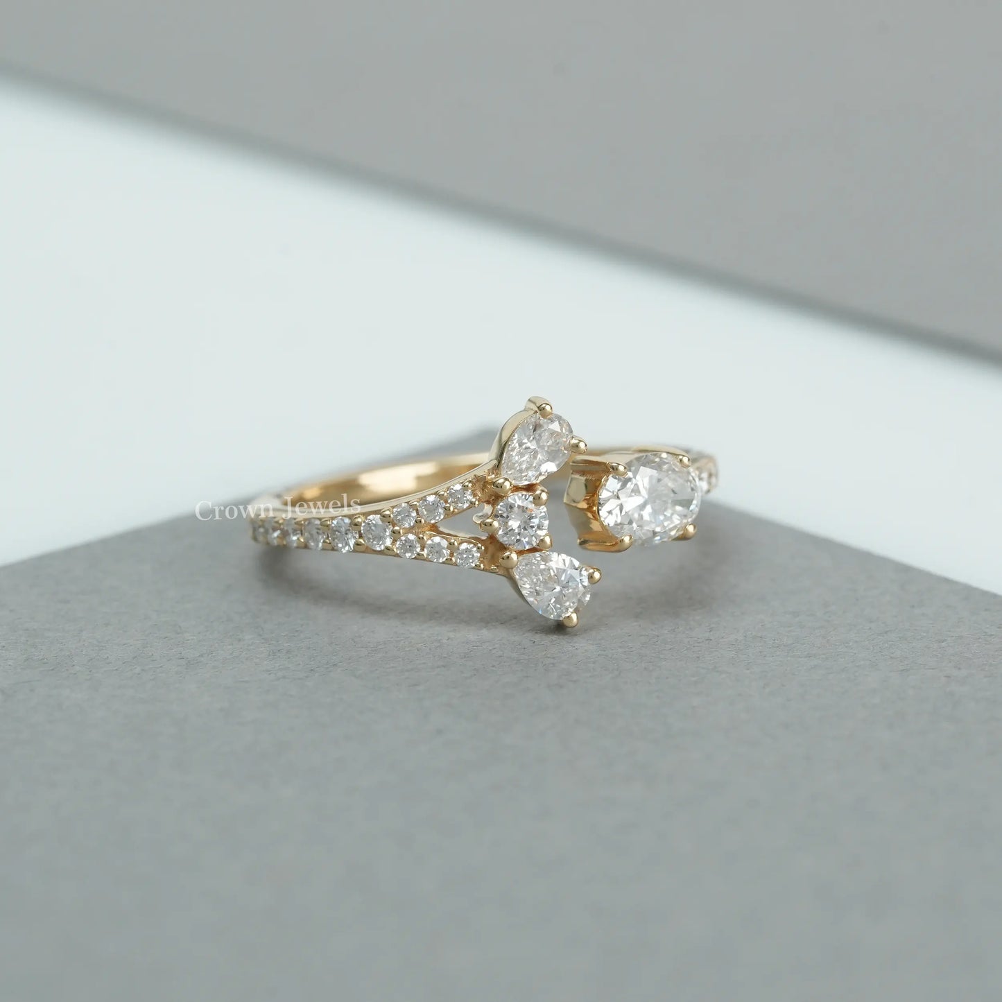 Oval Diamond Open Cuff Danity Ring