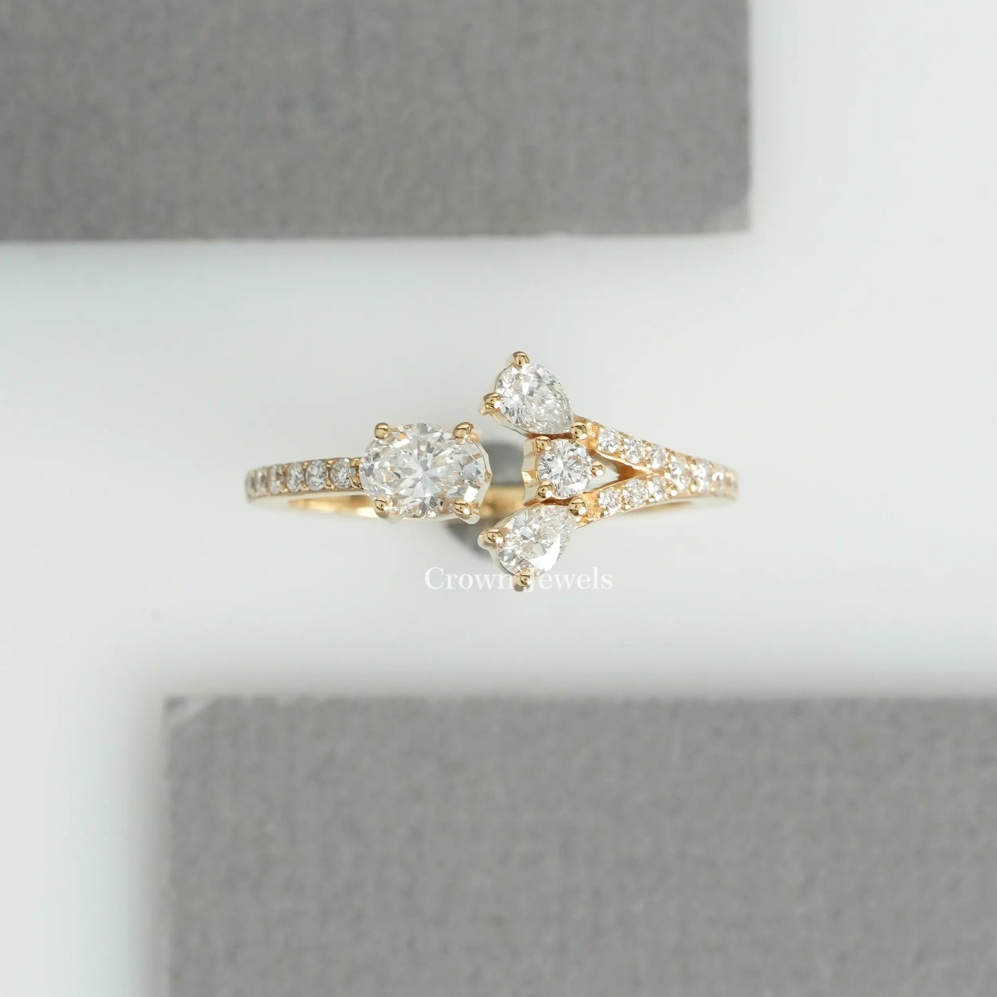 Oval Diamond Open Cuff Danity Ring
