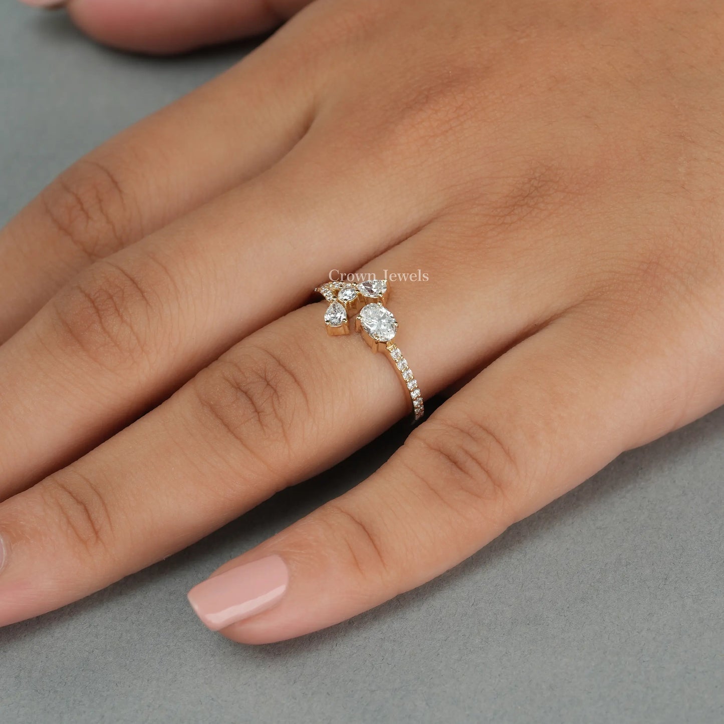 Oval Diamond Open Cuff Danity Ring