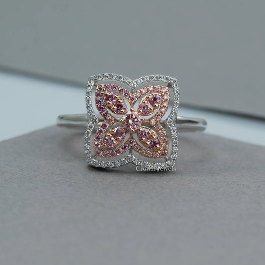 Flower Pink Double Halo Diamond Ring