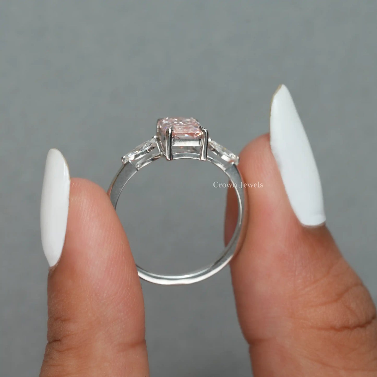 Three  Stone Pink  Radiant Diamond Ring