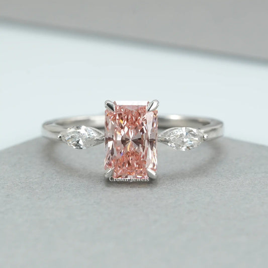 Three  Stone Pink  Radiant Diamond Ring