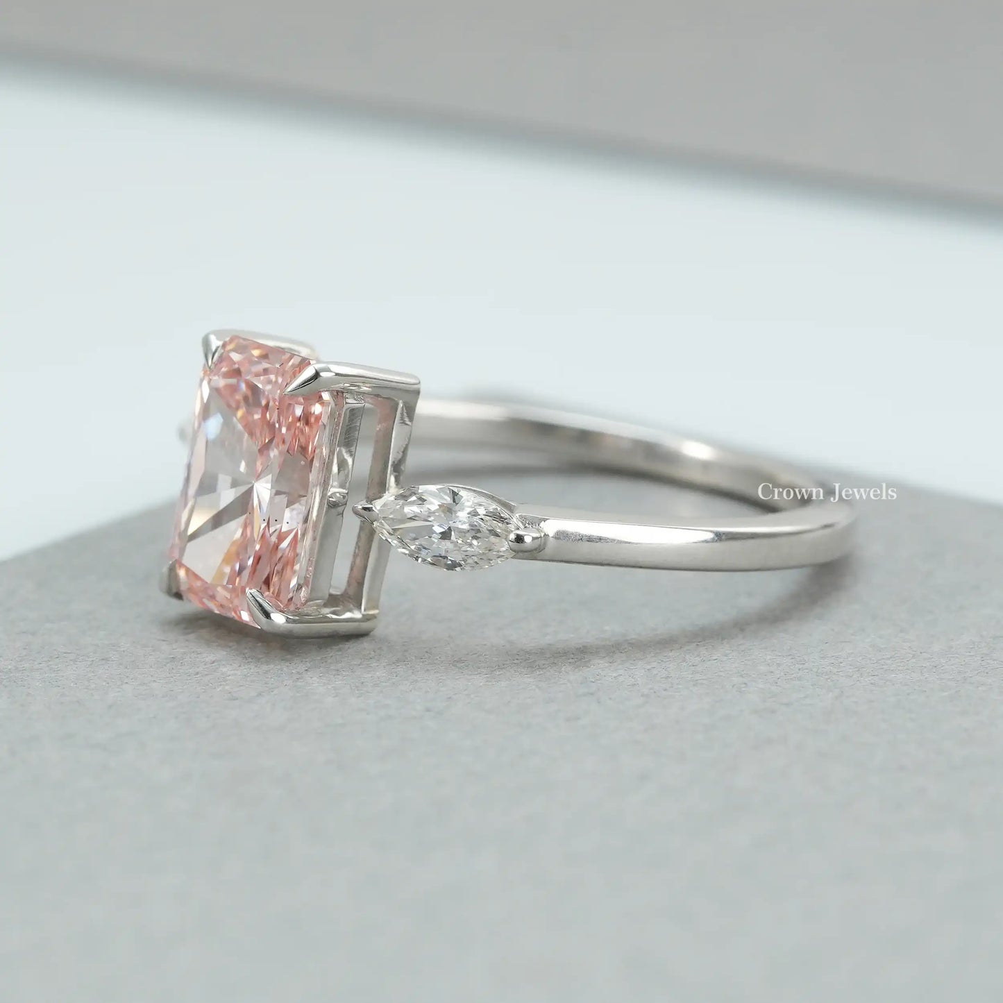 Three  Stone Pink  Radiant Diamond Ring