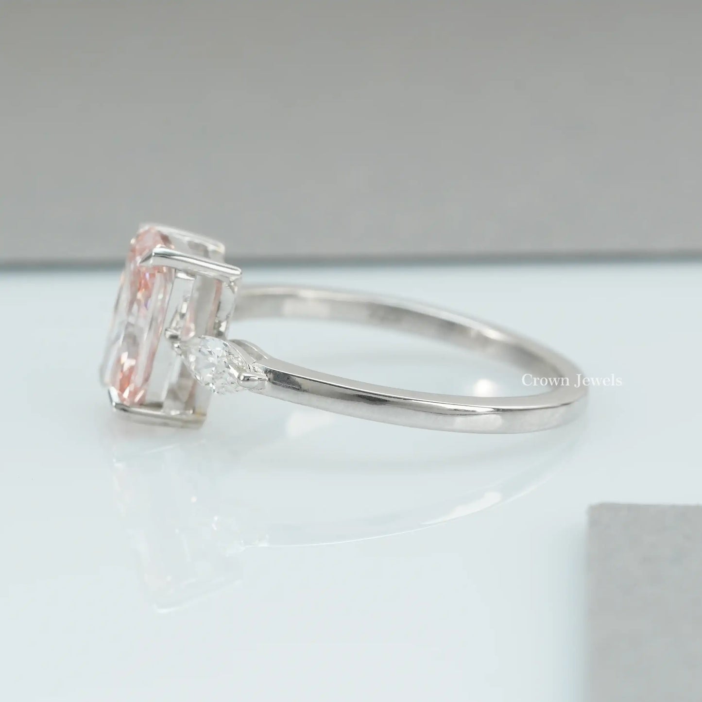 Three  Stone Pink  Radiant Diamond Ring