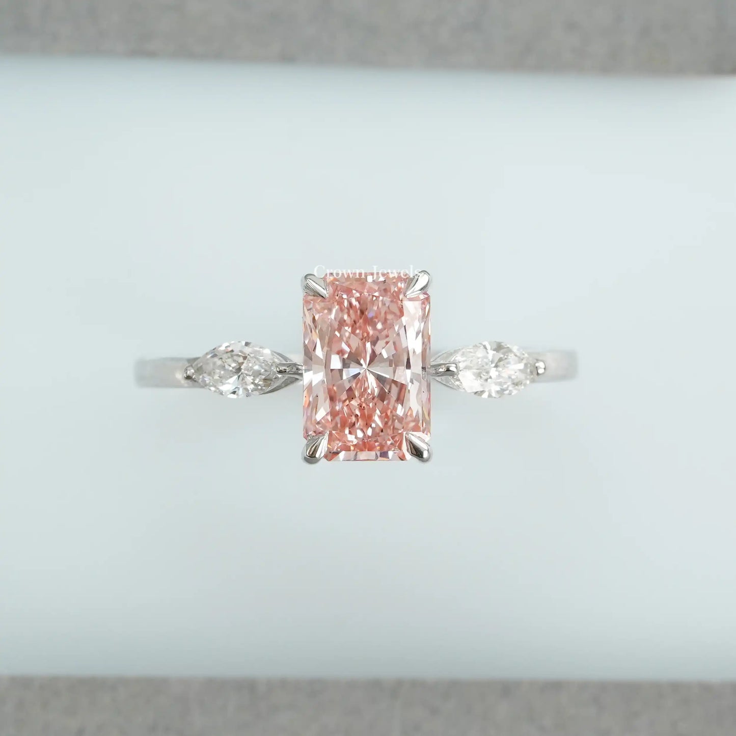 Three  Stone Pink  Radiant Diamond Ring