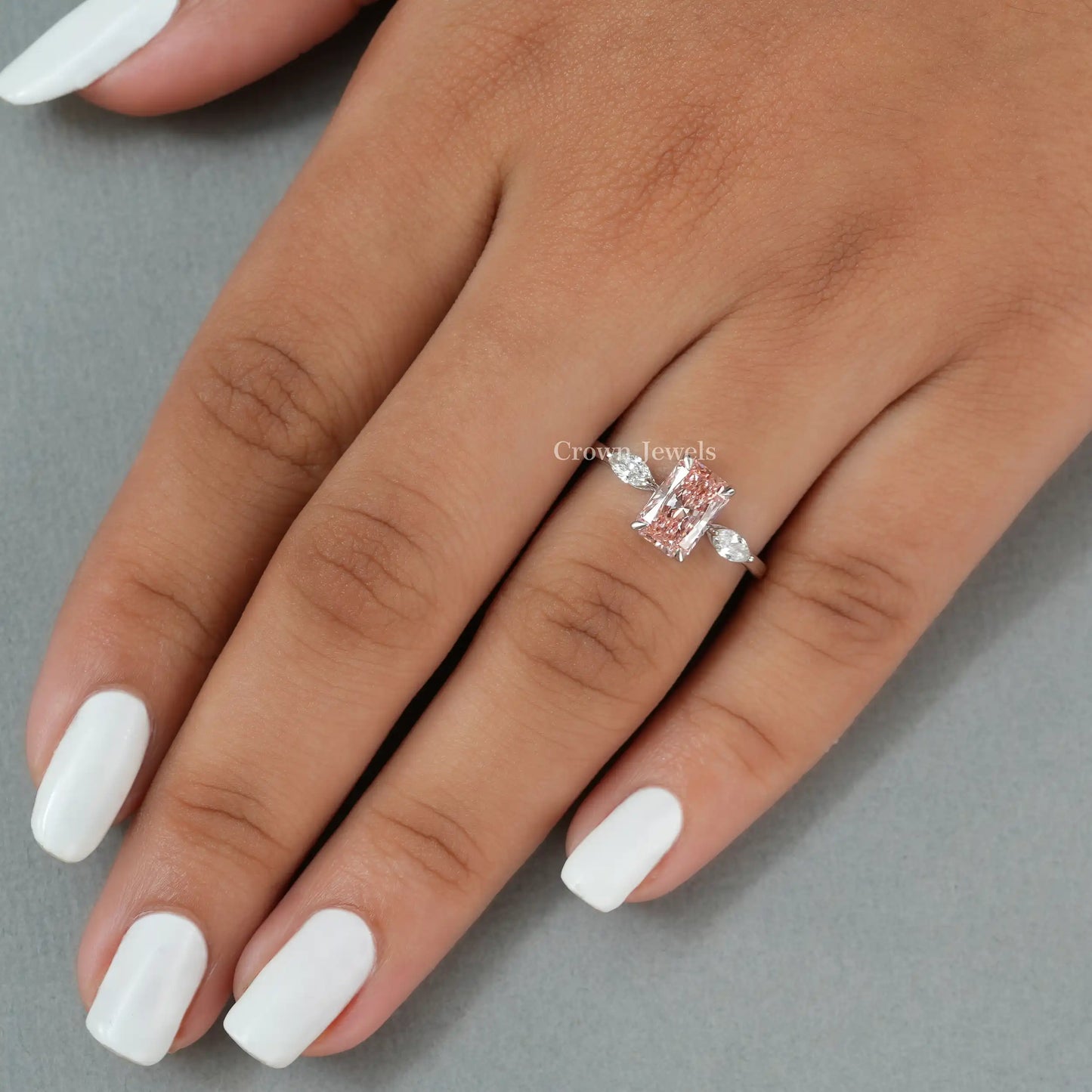 Three  Stone Pink  Radiant Diamond Ring