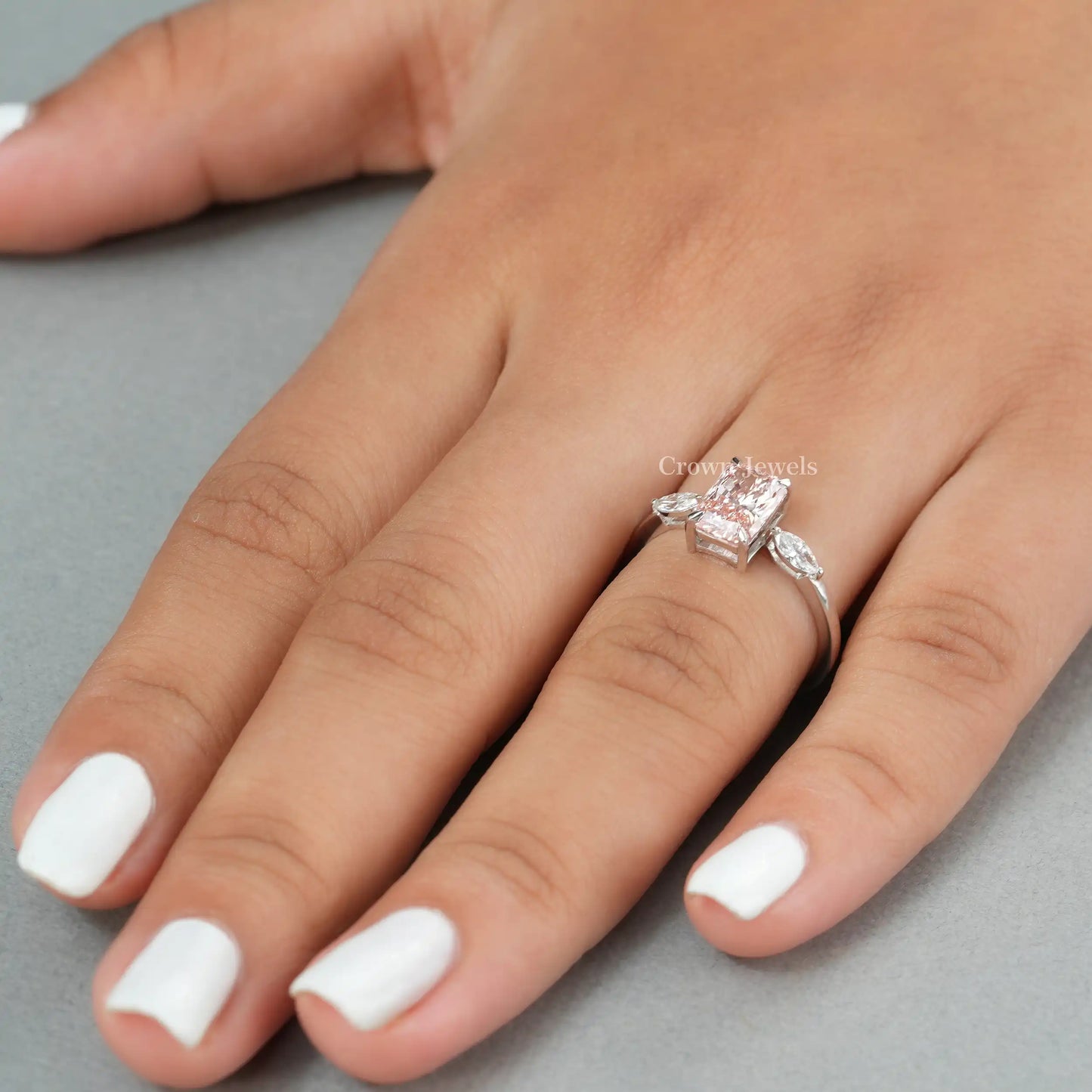 Three  Stone Pink  Radiant Diamond Ring