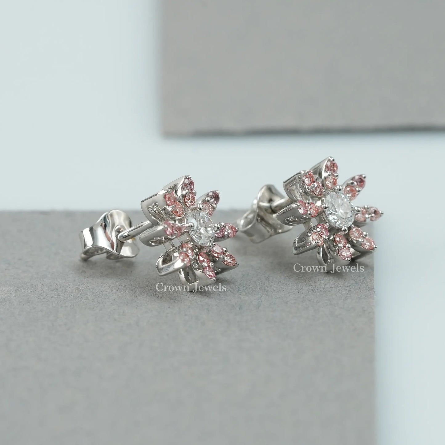Pink Round Cut Flower Shape Earrings