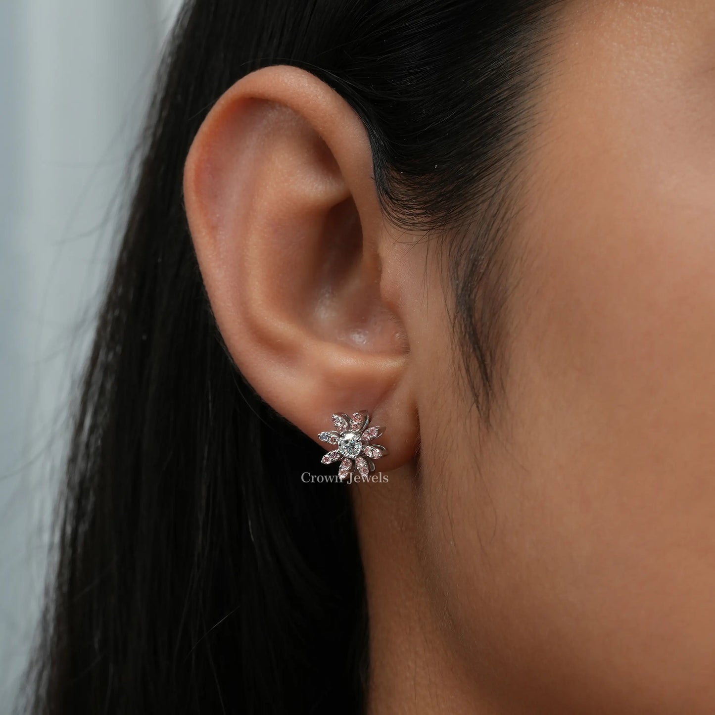 Pink Round Cut Flower Shape Earrings