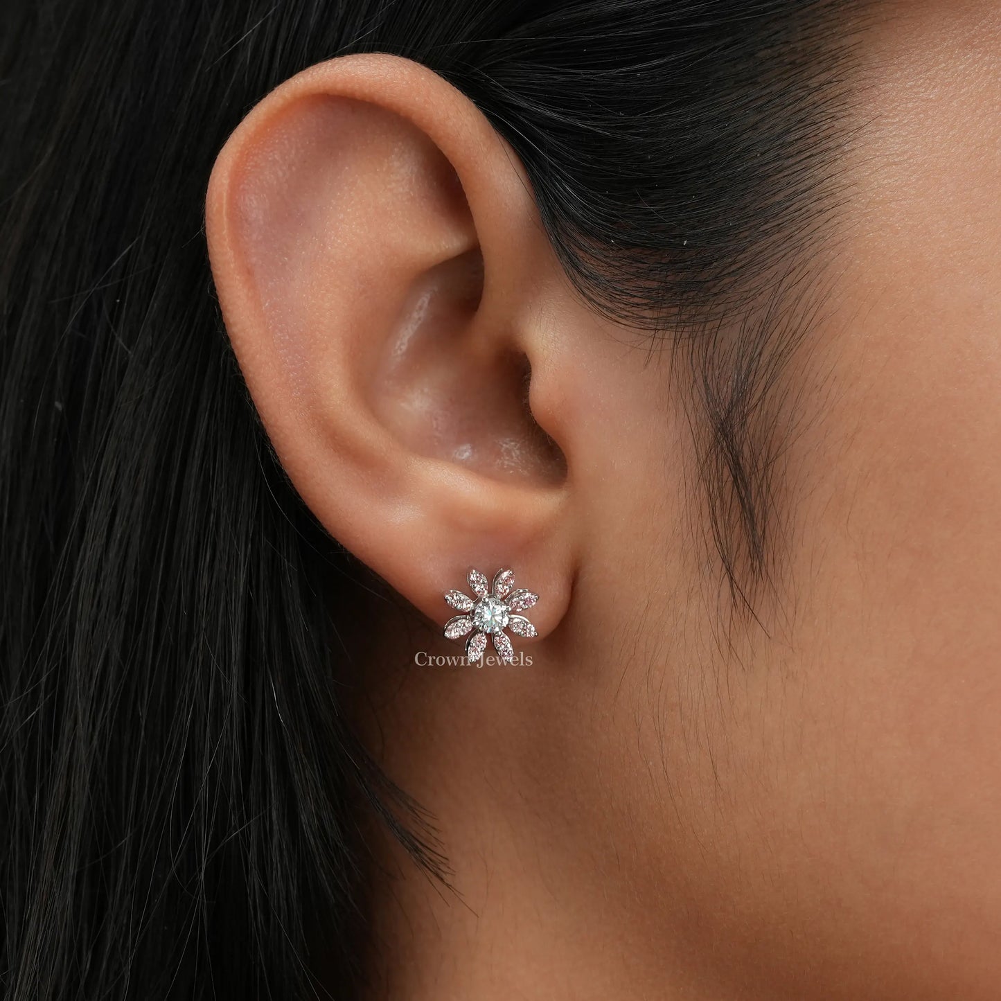 Pink Round Cut Flower Shape Earrings