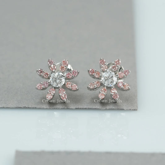 Pink Round Cut Flower Shape Earrings