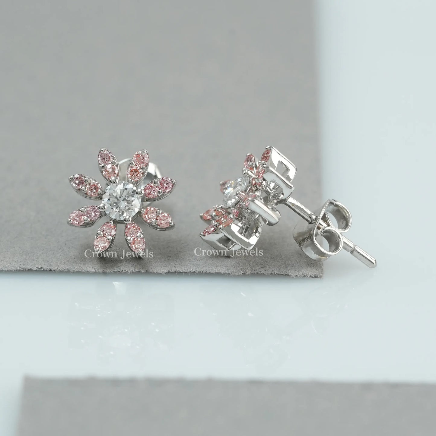 Pink Round Cut Flower Shape Earrings