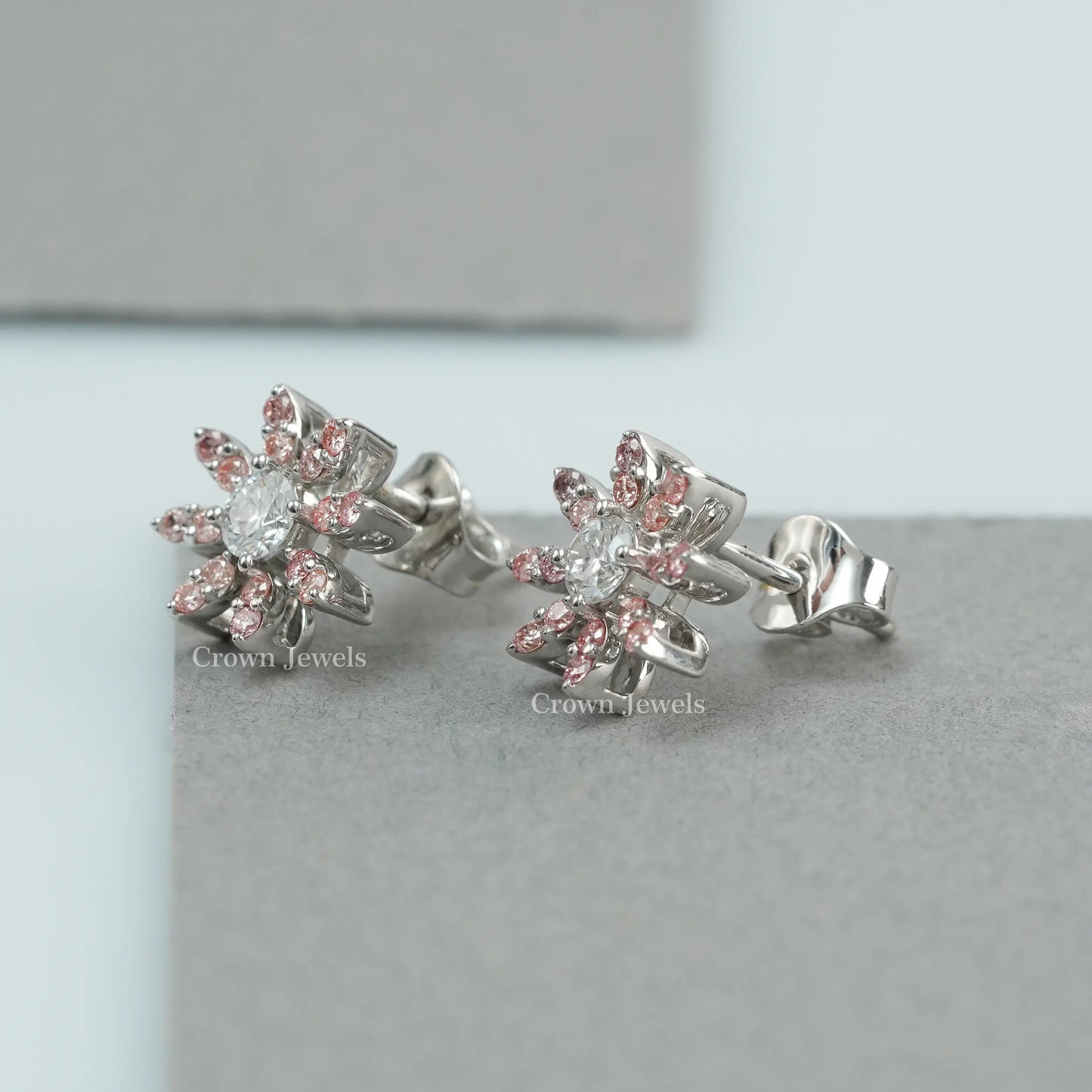 Pink Round Cut Flower Shape Earrings