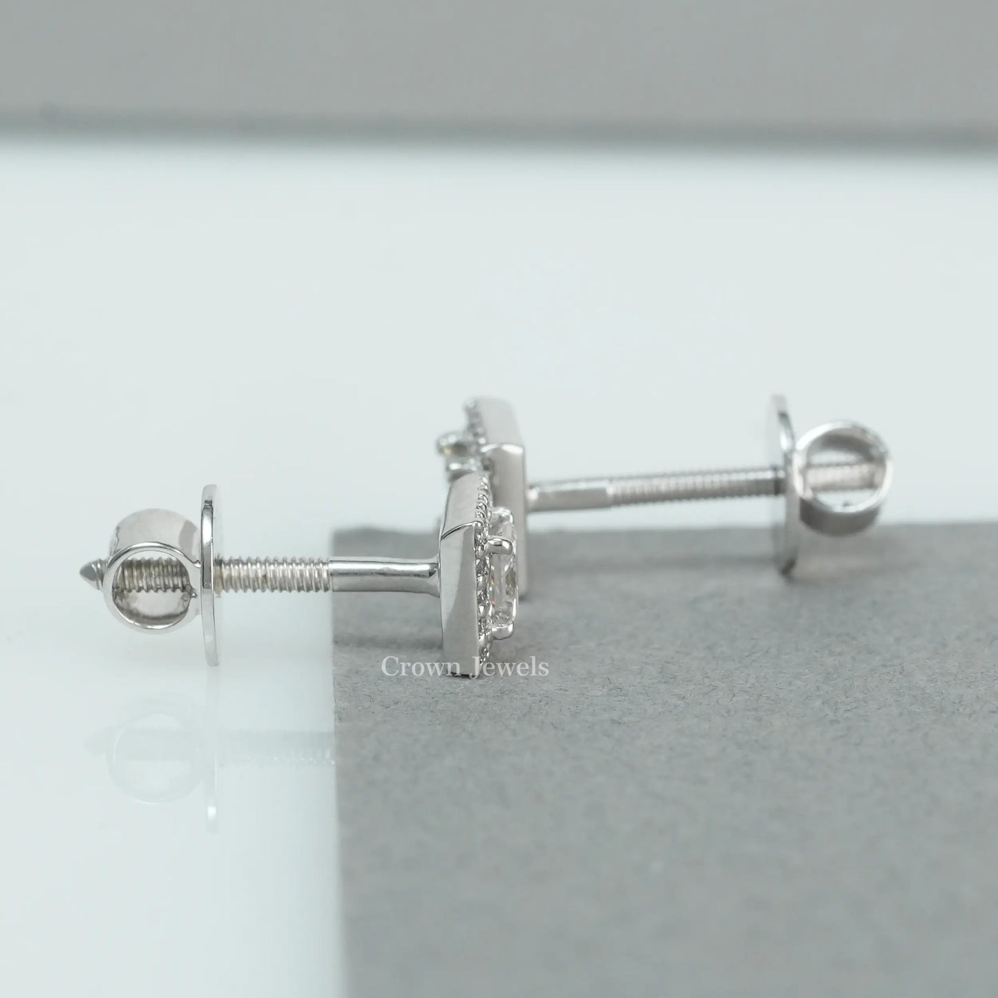 Princess Cut Halo Diamond  Stud Earrings