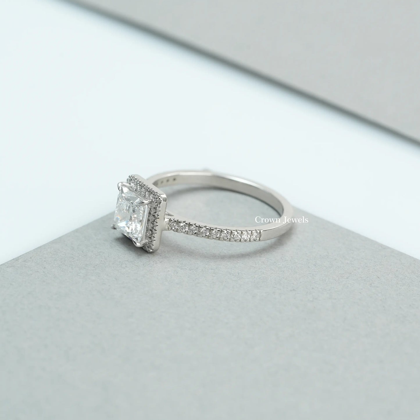 Princess Cut Halo Diamond Solitaire Accent Ring