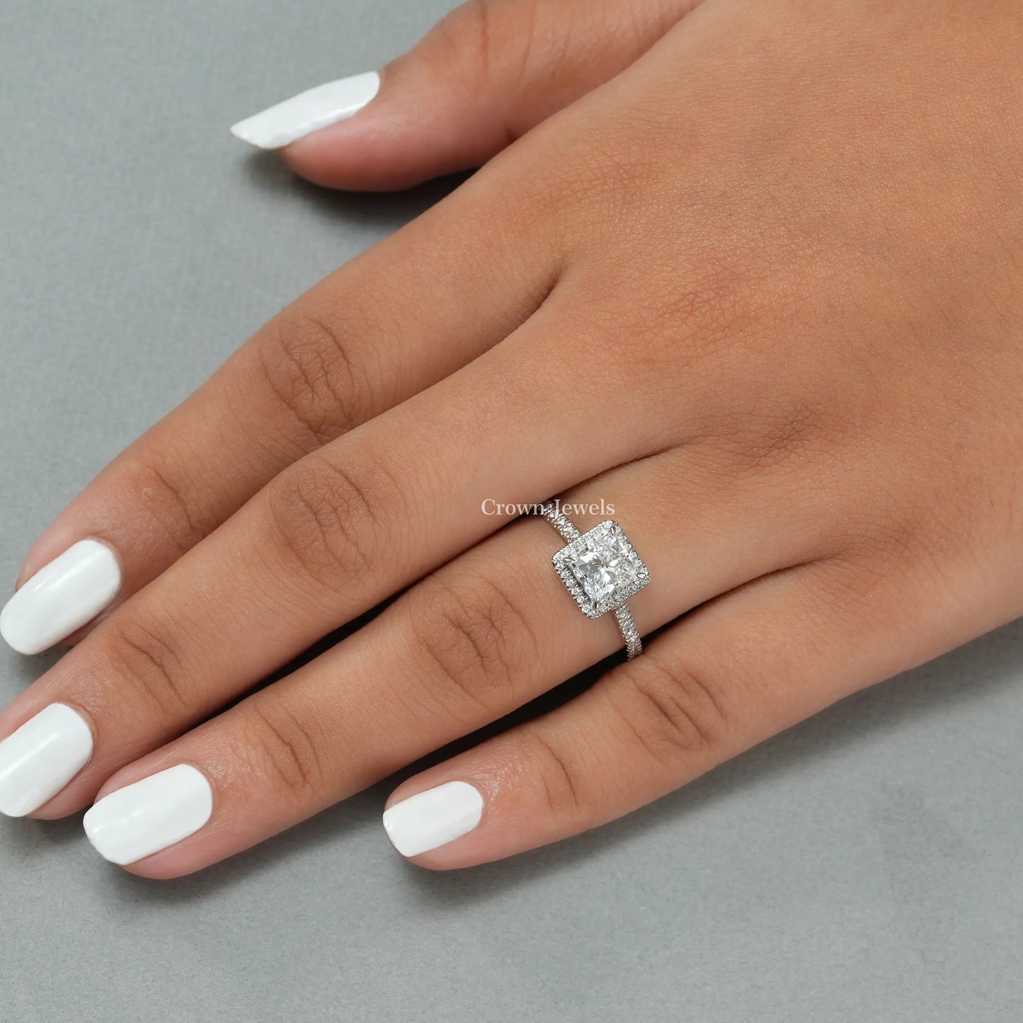 Princess Cut Halo Diamond Solitaire Accent Ring