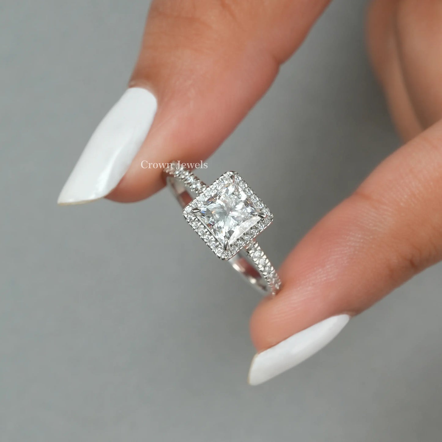 Princess Cut Halo Diamond Solitaire Accent Ring