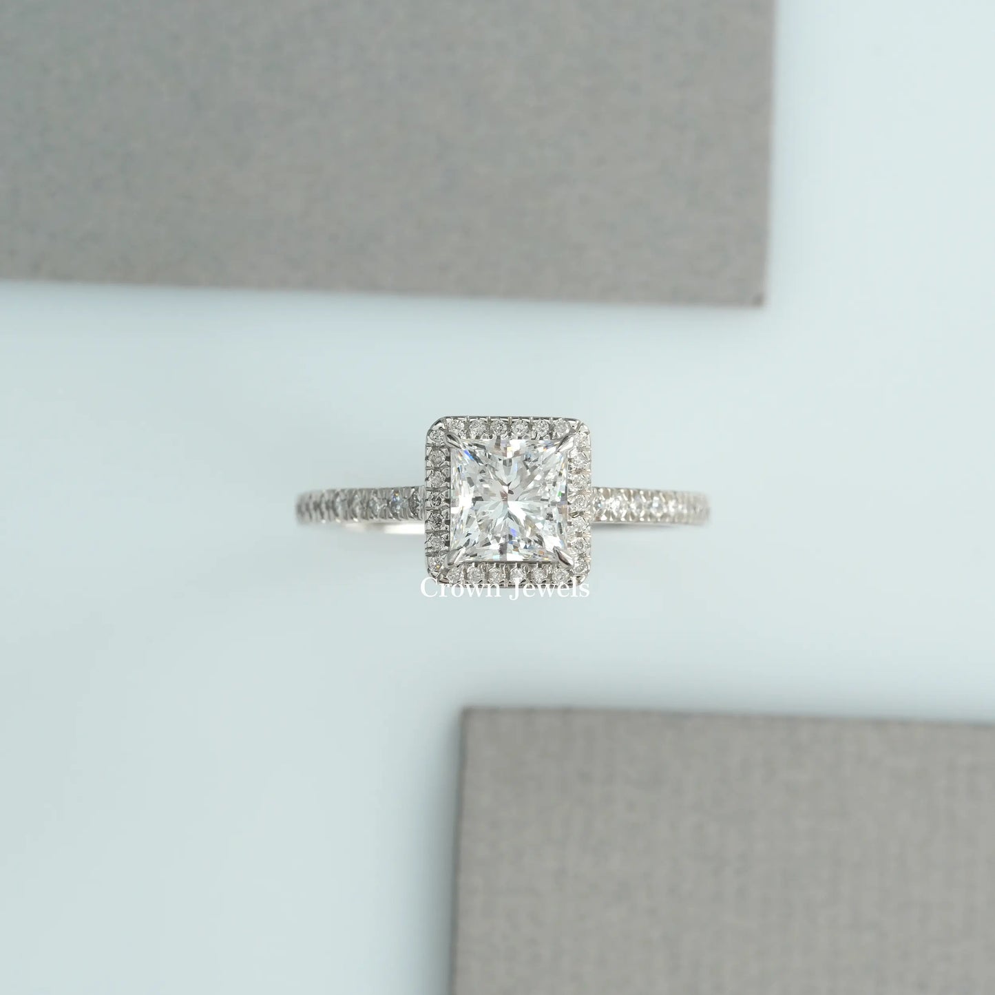 Princess Cut Halo Diamond Solitaire Accent Ring