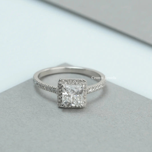 Princess Cut Halo Diamond Solitaire Accent Ring