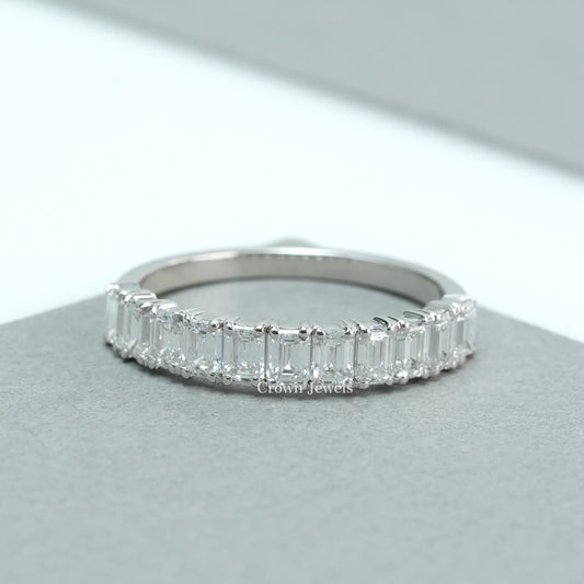 Emerald Diamond Half  Eternity  Wedding  Band