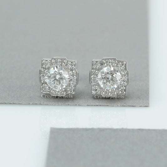 Certified Round Diamond Halo Stud Earrings