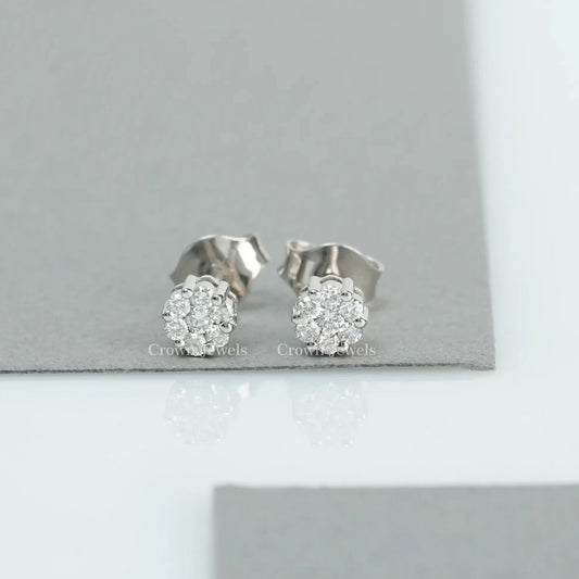 Round Cluster Diamond Stud Earrings