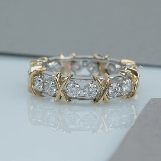 Antique Cross Round Diamond Wedding Band
