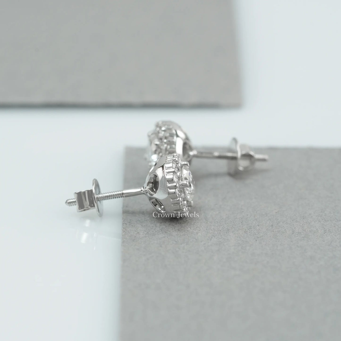 Round Cut Halo Diamond  Stud Earrings