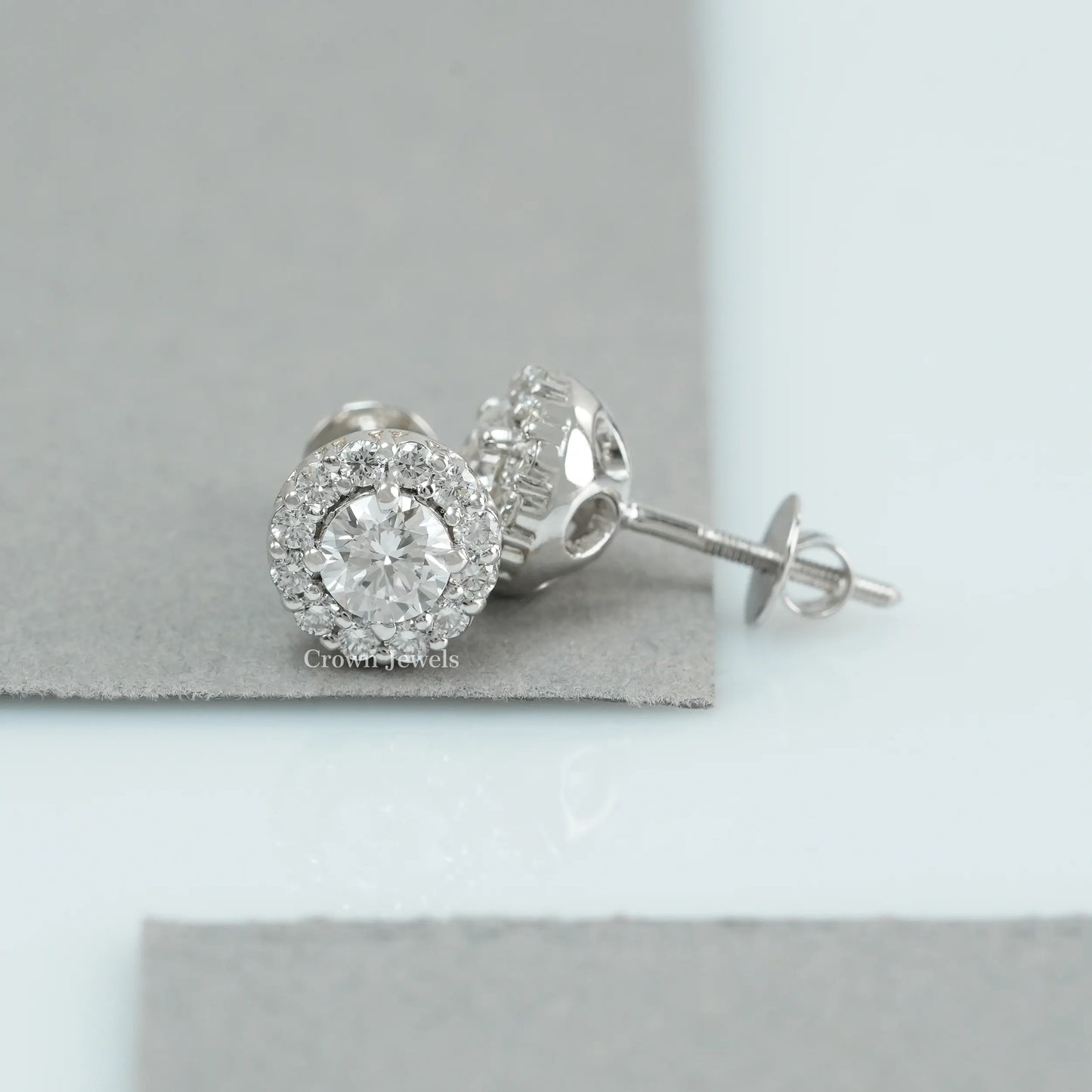 Round Cut Halo Diamond  Stud Earrings