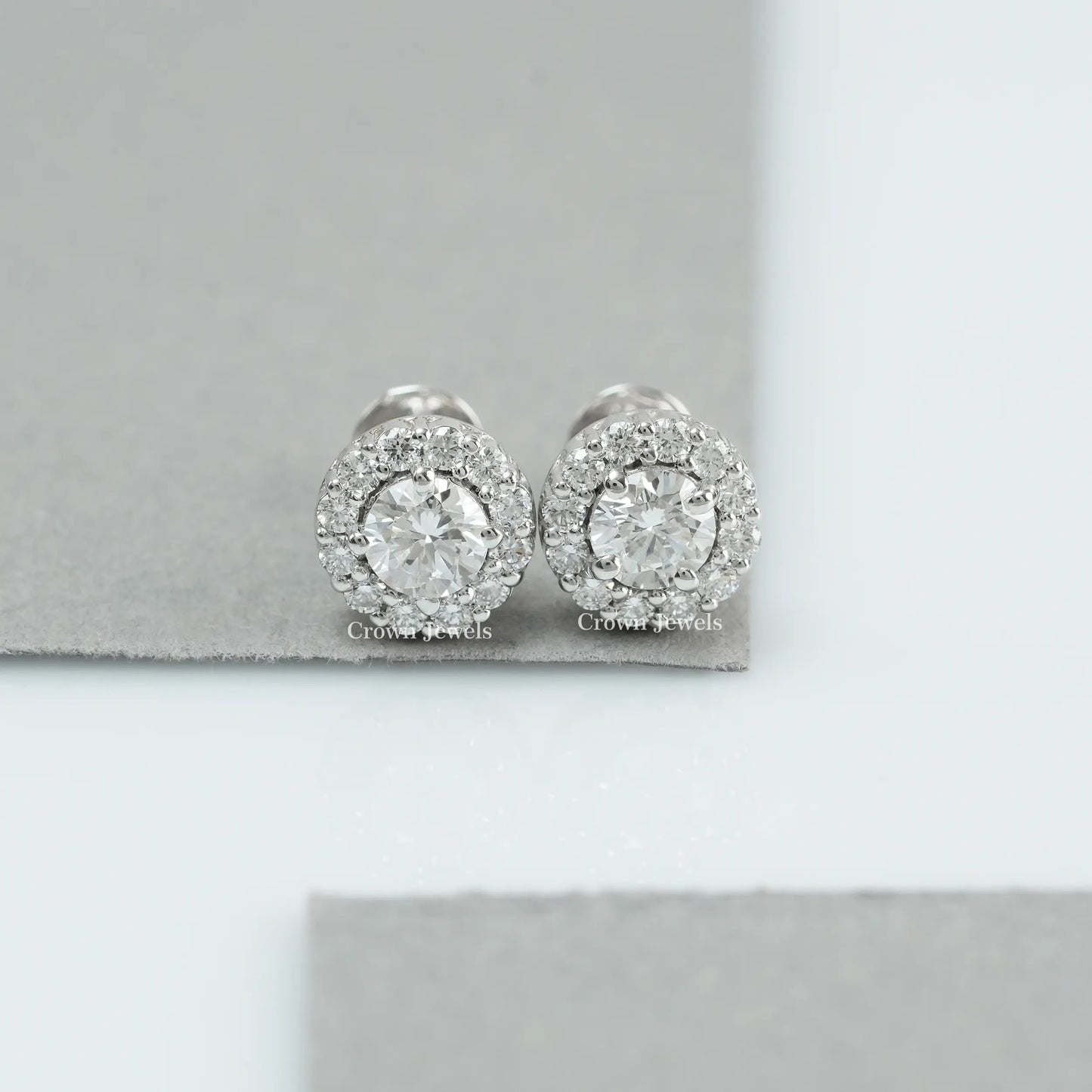 Round Cut Halo Diamond  Stud Earrings