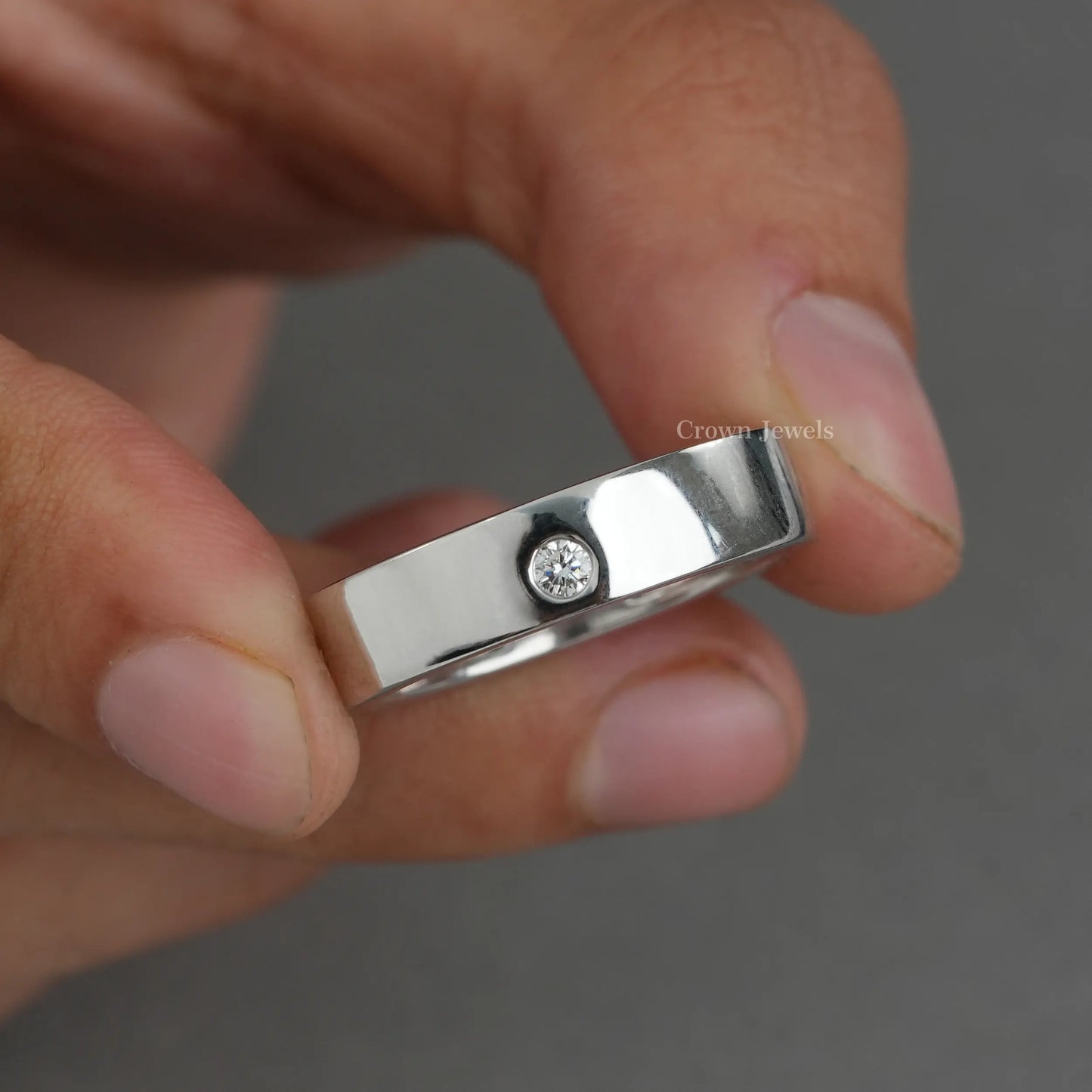 Single Diamond Solitaire Wedding Band For Men