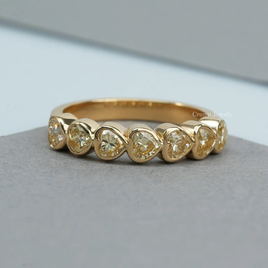 7 Stone Yellow Heart Diamond Wedding Band