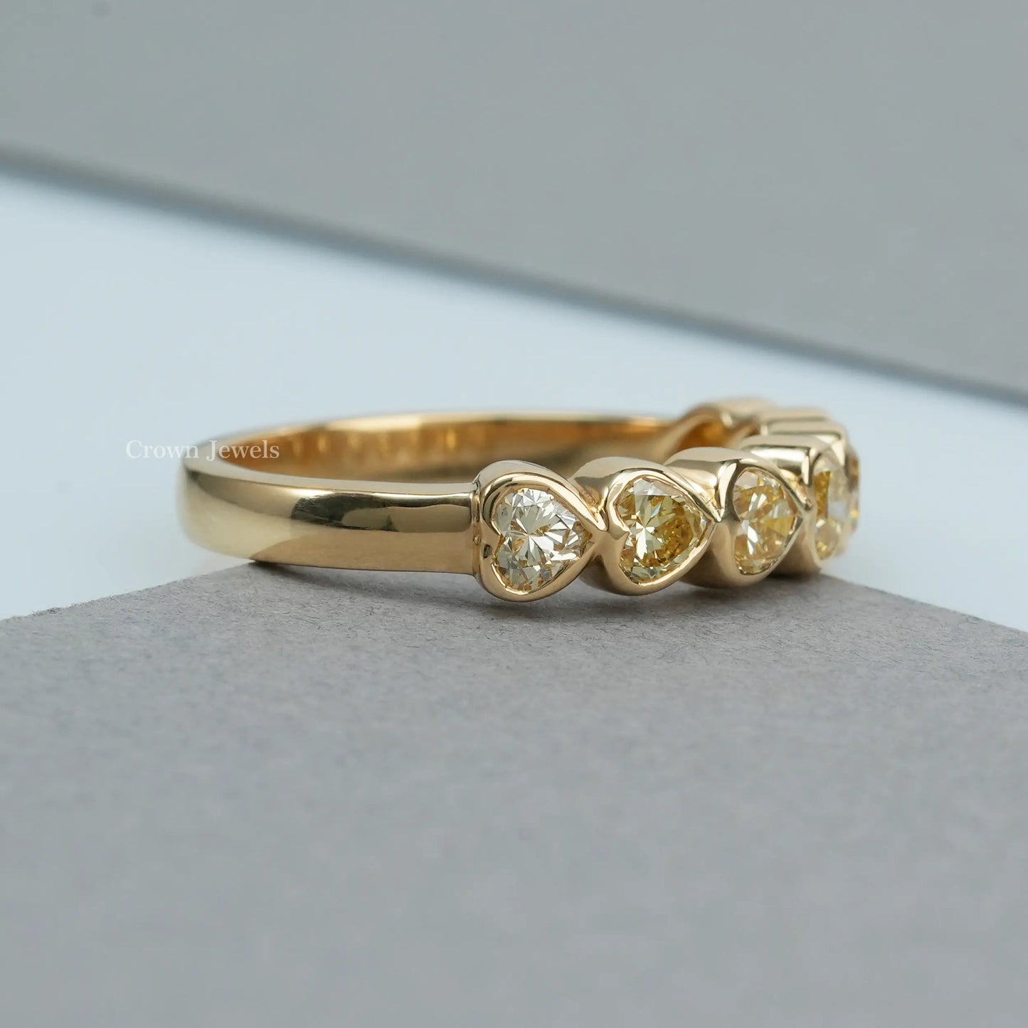 7 Stone Yellow Heart Diamond Wedding Band