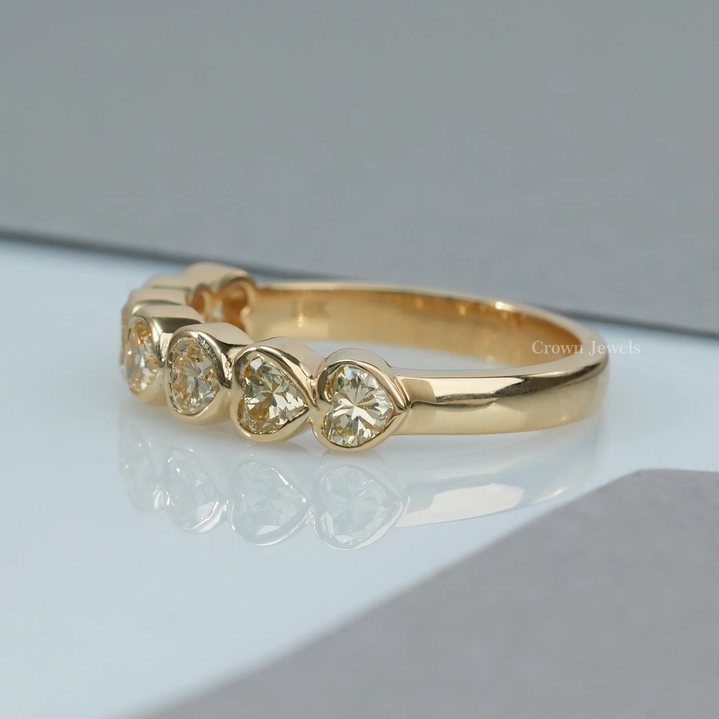 7 Stone Yellow Heart Diamond Wedding Band