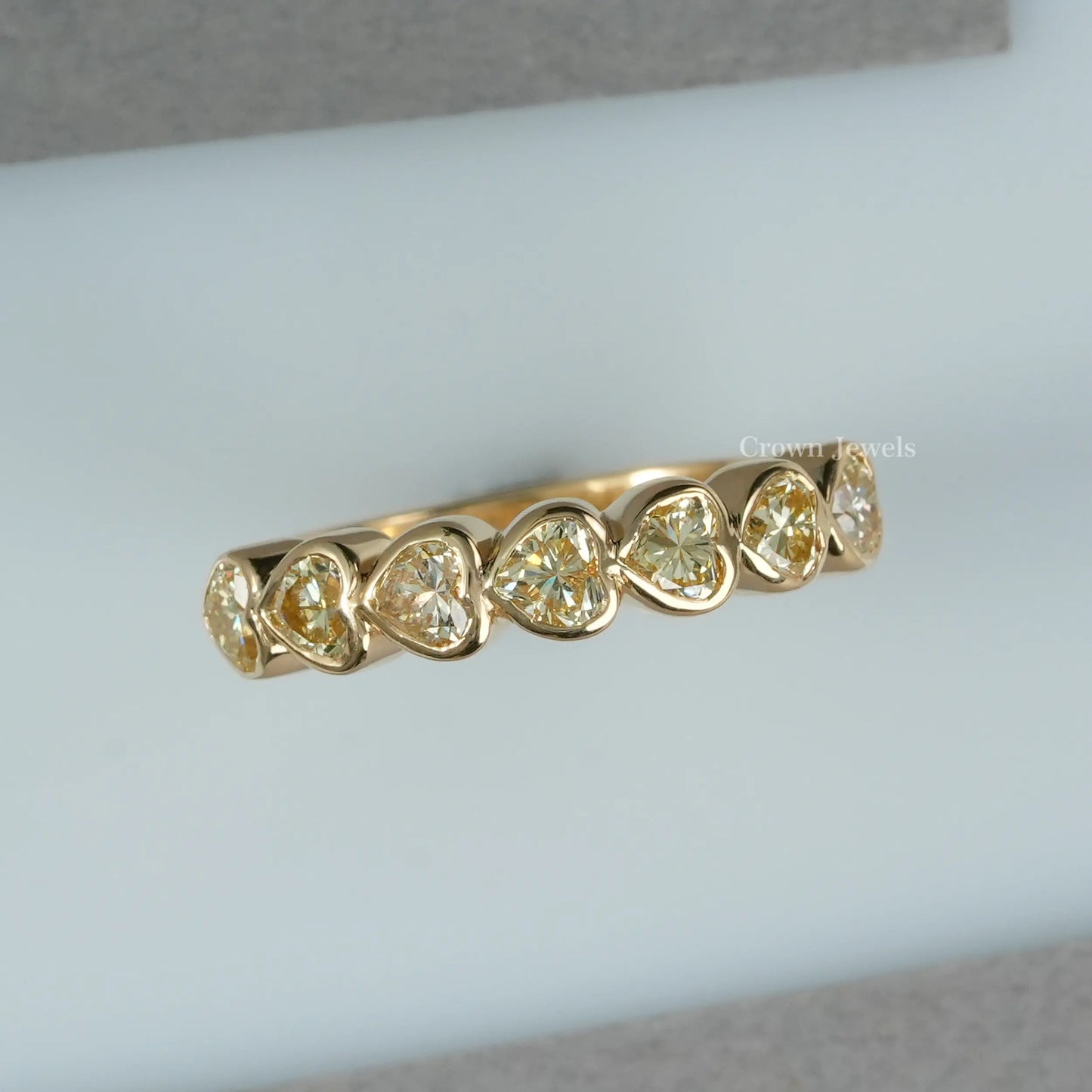 7 Stone Yellow Heart Diamond Wedding Band