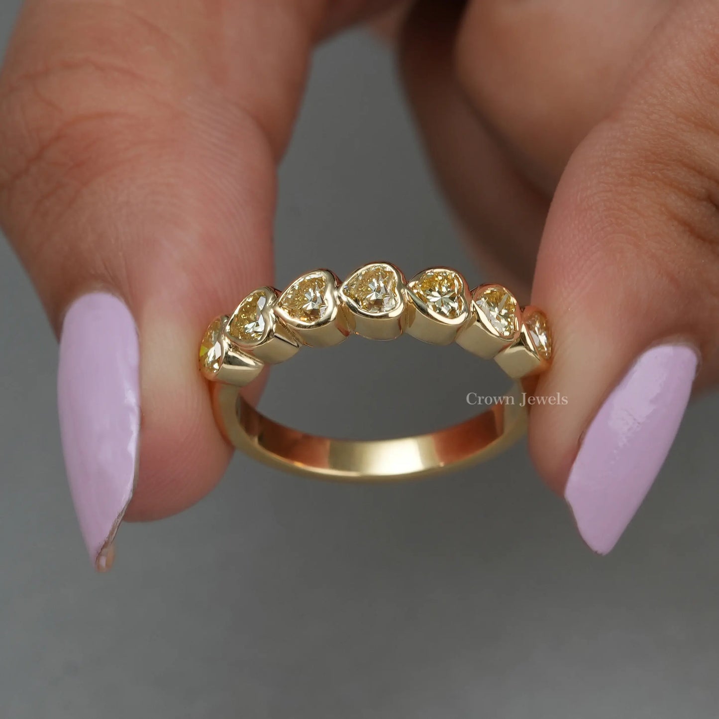 7 Stone Yellow Heart Diamond Wedding Band