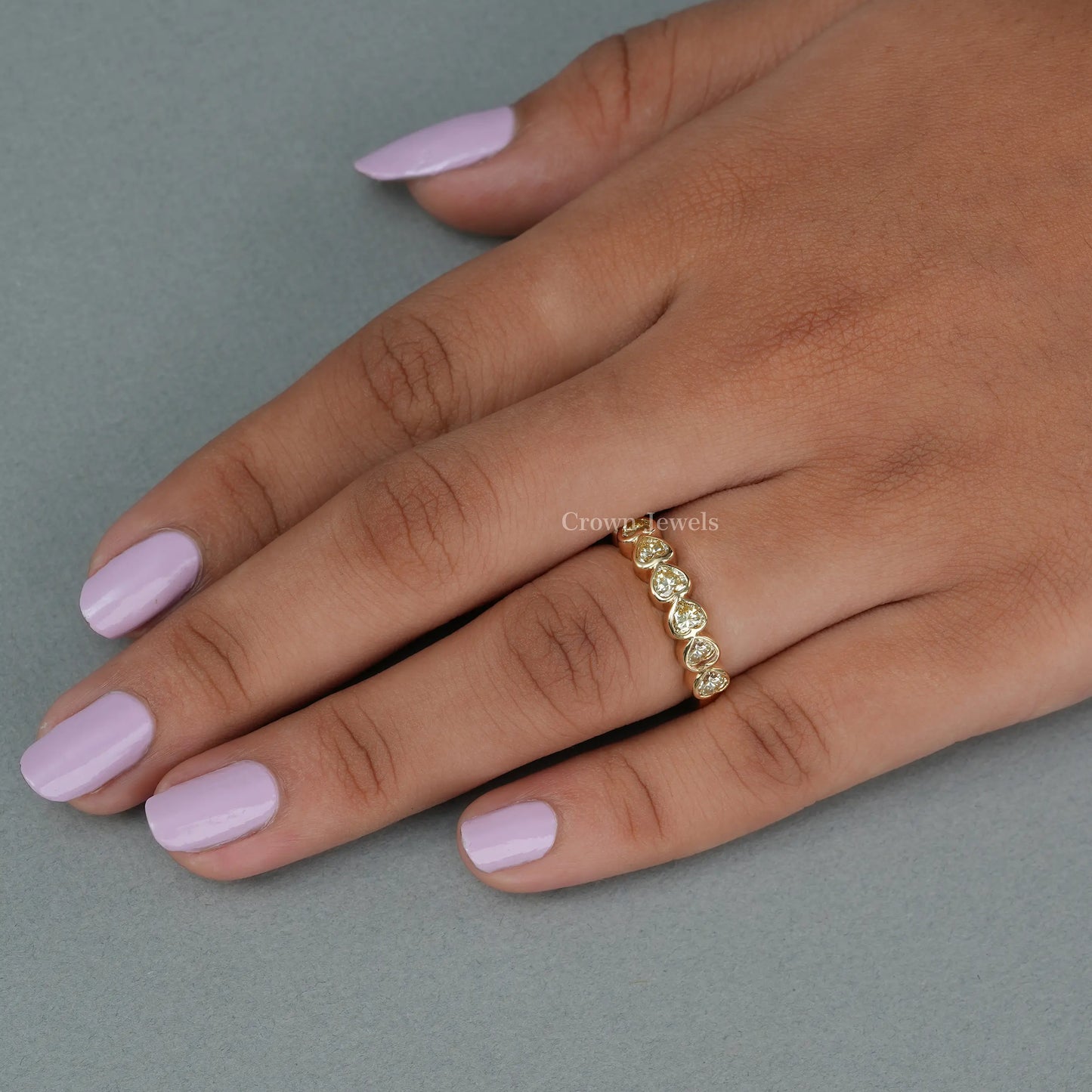 7 Stone Yellow Heart Diamond Wedding Band